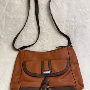 Rosetti Brown Shoulder Bag with Tassel, Zipper Accent, Inner Pockets